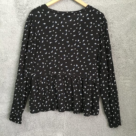 Lucky Brand Blouse Women L Black V Neck Floral Print 100% Viscose Light Weight - Picture 7 of 11